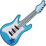 Blue Electric Guitar Embroidered Iron/Sew On Patch Rock Music Shirt Bag Badge