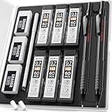 Nicpro 2 PCS Mechanical Pencil 0.5mm & 0.7 mm with Case, MP1000 Metal Artist Pencil Set with 4 Tubes HB Lead Refills, 2 Erasers, 9 Eraser Refills For Art Writing Drafting, Drawing, Sketch, Black