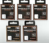 x50 NGT Barbless Hooks to Nylon in Size 10, 12, 14, 16 and 18 TEN Hooks of EACH Size (Fifty Hooks in total)