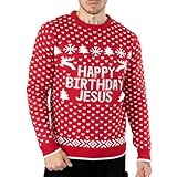 NOROZE Men's Novelty Happy Birthday Jesus Merry Christmas Jumper Santa Knitted Sweater Top (M, Birthday Jesus Red)