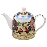 Tea Pot Ceramic Fine China Cockerel & Hen Kitchen Tableware Farm Print Design