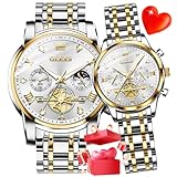 OLEVS Couple Watch Set - His and Her Matching Watches with Diamond Accents - Romantic Valentine's Day Chronograph Watch