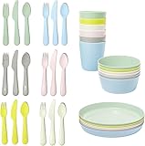 IKEA Kalas 6 Piece Kids Bowls and Plates Set, Pastel Multicoloured