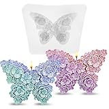 Mabor 2Pcs 3D Butterfly Flower Silicone Mold, Candle Moulds for Candle Making Soap Moulds for Soap Making Butterfly DIY Mold for Fondant Cake Decorating Supplies