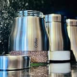 JJA Kitchen Storage Canister Set of 3 Pcs, Tea, Coffee and Sugar, Glass Jar with Screw Lid, Kitchenware for Avid Tea & Coffee Drinkers (Silver)