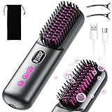 Cordless Hair Straightener Brush, Portable Hair Straightener Brushs for Travel, Negative Ion 9600mAh USB Rechargeable Heated Straightening Brush Hot Comb for Women Beard Straighteners for Men