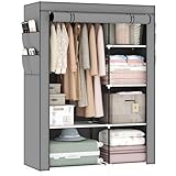OPPAIYA Canvas Wardrobe, Pop up wardrobe, Fabric Wardrobes Shelves with Hanging Rail, 105 x 45 x 165 cm, Great temporary wardrobe for bedrooms