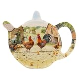 The Leonardo Collection Cockerel & Hen Teabag Tidy By Macneil Studios | Hand-Painted Ceramic | Whimsical Cockerel & Hen Design | Perfect for Tea Lovers | Functional & Decorative Tea Accessory