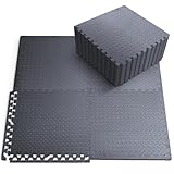 KAYMAN 12 Pack (60x60 cm) Gym Floor Nonslip Mats, Interlocking, EVA Foam Exercise Floor Tiles for Home Workouts, Studio, Weights, Exercise and Yoga, Black