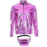 SoWest 70s 80s 90s Foil Metallic Shiny RAVE Bomber Jacket Hologram Festival Fancy Dress Pink