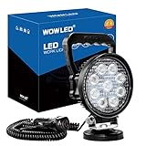 WFPOWER Magnetic Light Bar, Magnetic Base, Cigarette Lighter, Portable LED Flood Light for Car, SUV, Trailer, Tractor, Truck, Engineering Maintenance, Garage, Camping (27W Round)