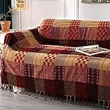 DECMAY Boho Throw Blanket,Patchwork Large Blankets for Sofa Double Bed Armchair Couch,Weighted Soft Furniture Throws,Tassels Chenille Throws and Blankets for Bohemian Decor(150 * 190cm)
