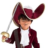 Disney Store Official Captain Hook Pirate Hat For Kids, Peter Pan, Red Pirate Had with Feathers and Gold trim, For Halloween, Fancy Dress & Roleplay Parties