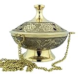 Religious Gifts Charcoal Incense Burner Gold Tone Over Brass Hanging Censer with Chain