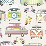 Cotton Fabric - Happy Campers Tuttifrutti Camper Vans Scooters Craft Fabric Material - LF007H