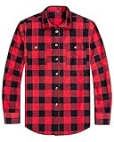 J.VER Men's Flannel Shirt Red Black Long Sleeve Cotton Checked Shirts Button Down Lumberjack Regular Fit Winter Warm Thick Plaid Shirt with Pockets L