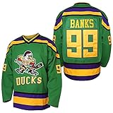 Villa Mighty Ducks Jersey #96 Charlie Conway #99 Adam Banks #33 Greg Goldberg #66 Gordon Bombay Movie Hockey Jersey White Green (99 Green, Medium), White,Green, Medium