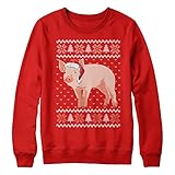 Purple Print House Christmas Pig Sweatshirt Kids Xmas Jumper Day Festive Farm Santa Hat Sweater Gifts For Boys and Girls, 9-11 Years, Red