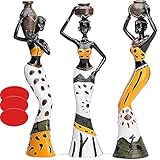 3 Pack African Sculpture with Adhesive Tape, Women Figurine Statue Home Decoration Ornaments for Living Room, Home Gifts for Mum, Friends (Style 1)
