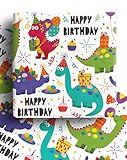 4 x Dinosaur Wrapping Paper Sheets 70cm x 50cm for Boys and Girls - Premium Recyclable Dino Gift Wrap for Kids Birthday. Made in the UK