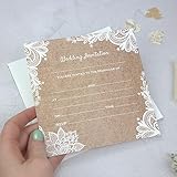 Dotty about Paper Premium Wedding Postcard Invitations - Rustic Lace Pattern - Pack of 10 with Ivory Envelopes. Vintage Charm, Woodland. Perfect for Friends and Family. (L48)