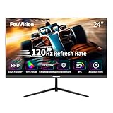 FeuVision 24inch Computer Monitor, FHD 1080p, 120Hz PC Monitor, 4ms Response Time, 3-Sided Frameless, Ultra Slim, VESA Mountable, Anti-Blue Light Design, HDMI＆VGA port (60Hz for PS5)