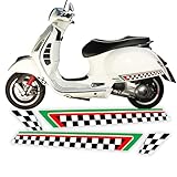 Billet One Side Stripes Stickers Checkered with Italian Flag Compatible with Vespa GTS 125 150 200 250 300 GTV Decal Laminated