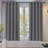 Deconovo Super Soft Thermal Insulated Window Treatment Ring Top Blackout Curtains for Livingroom 66 x 54 Drop Inch Light Grey 2 Panels