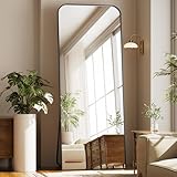 Koonmi Top Curved Large Mirror Full Length, 76 x 171 cm Free Standing with Stand, Large Floor Full Body Mirror with Round Corner on top, Hanging Wall Mounted for Bedroom, Living Room, Black