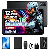 DOOGEE U12 Android 16 tablet, 12 inch FHD+(2000x1200) 90Hz Large Screen, 24GB+128GB/2TB, Gemini AI Octa Core Gaming Tablets, 9000mAh/18W, Widevine L1, 2.4G/5G WiFi, Tablet with Pen,Keyboard,Mouse&Case