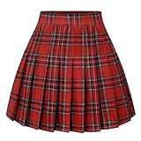 Timormode Pleated Skirt for Women Short High Waist Skirt Tennis School Skirt TMBZQ20 Red Plaid M