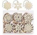 Christmas Wood Ornaments,Anstore 27pcs Wooden Snowflakes Vintage with Boxes,7cm Wooden Christmas Hanging Pendants with Hanging Strings,Christmas Tree Hanging Wooden Snowflake Ornament Decoration