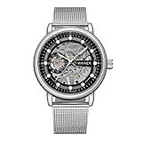 FORSINING Men's Vintage Mechanical Magnetic Band Chronograph Waterproof Skeleton Dial Watch (3-Silver)