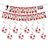 bng-bng Football Birthday Decoration Red Soccer Happy Birthday Banner Bunting Hanging Football Swirls Streamers for Boys Girls Fans Anniversary Celebration Party Decor Red