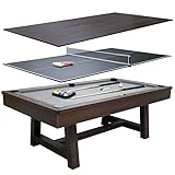 7ft Pool Table With Dining Table Top & Table Tennis Table Family Leisure Snooker Billiards Games Table With All Accessories, Great for Kids and Adults in a Choice of cloth colours (Grey Cloth)