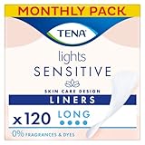 TENA Lights Long Liner, 120 Incontinence Liners for Women with Sensitive Skin, Breathable and Unscented Liner for Light Bladder Weakness and Incontinence, 20 Count (Pack of 6)