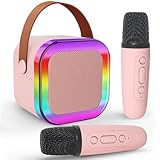 Jsdoin Karaoke Machine 2 Microphones, Portable Karaoke Machine with LED Light, Birthday Presents Microphone for Kids Families Birthday Party Gifts (Pink)