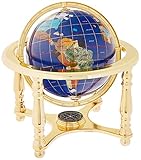 Unique Art 10-Inch Tall Table Top Blue Lapis Ocean Gemstone World Globe with 4 leg Gold Stand