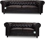 Chesterfield 3+2 Seater Sofa - Leather Deep Button Tufted Settee - Traditional Couch Style Venus Sofas - Luxury 3 Seater Corner Deep Buttoned Back for Living Room Reception (Brown, 3+2 Seater)