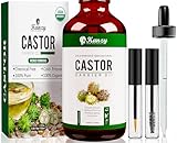 Kanzy Organic Castor Oil for Eyelashes and Eyebrow Growth 100ml Cold Pressed Castor oil for Hair Growth, Nails & Skin, 100% Natural Castor oil - Glass Bottle + Peptite + Eyelash & Eyebrow Brush
