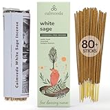 Calmveda White Sage Incense Sticks for Cleansing - (80 Scent Sticks) Charcoal Free, Made from Upcycled Flowers | Protection Incense to Cleanse Negative Energy