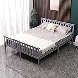 WestWood Double Bed Solid Pine Frame Headboard Durable Shaker Style With Footboard Wooden Platform With Wood Slat Support Bedroom Furniture Strong Support Legs Adults Kids Teenagers Grey