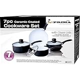 PRIMA 24 cm Ceramic Coated Cookware Set, Set of 7, Black/Beige