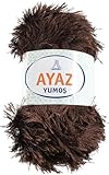 KHASO Eyelash Faux Fur Furry Soft Fluffy Knitting Yarn 100g Ball (6195 Brown)