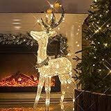 Eambrite Christmas Reindeer Light up Deer Deocrations Mains Powered LED Twinkling Reindeer for Home and Garden - Large 1.2m, Warm White