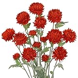 Arborus 5pcs Faux Autumn Chrysanthemum Flowers 27.5'' Tall Artificial Red Flowers for Floor Vases Fake Silk Chrysanthemum Flower with Long Stem for Table Centerpiece Home Fall Décor