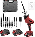 Reciprocating Saw, 0-4000 RPM Variable Speed Reciprocating Saws, 21V Cordless Wood Saw Electric, Electric Saws to Cut Wood, for Metal PVC Cutting with 2 Batteries, 8 Blades