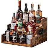 Doaizer Liquor Bottle Display Shelf, Wooden Coffee Syrup Rack Organizer, 3 Step Retro Countertop Liquor Wine Rack, Mini bar, Liquor Cabinet, Home Bar Shelf Stand Liquor Whiskey, Spirits for Party