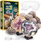 NATIONAL GEOGRAPHIC Break Open 10 Premium Geodes – Includes Goggles & Display Stands - STEM Science Kit, Geology Gift for Kids, Break Your Own Geodes