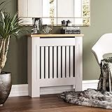 Vida Designs Arlington Radiator Cover White Modern Painted MDF Cabinet, Slats, Grill, Wood Top Shelf, Small (H: 83.3 / W: 78 / D: 19 cm)